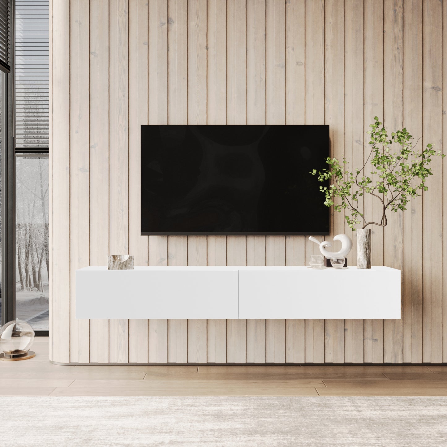 NOVO Wall-Mounted TV Bench 200cm – White